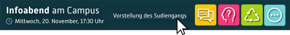 Hinweis zur Vorstellung des Studiengangs Kommunikationspsychologie und Nachhaltigkeit beim Infotag am Umwelt-Campus Birkenfeld, der Hochschule Trier